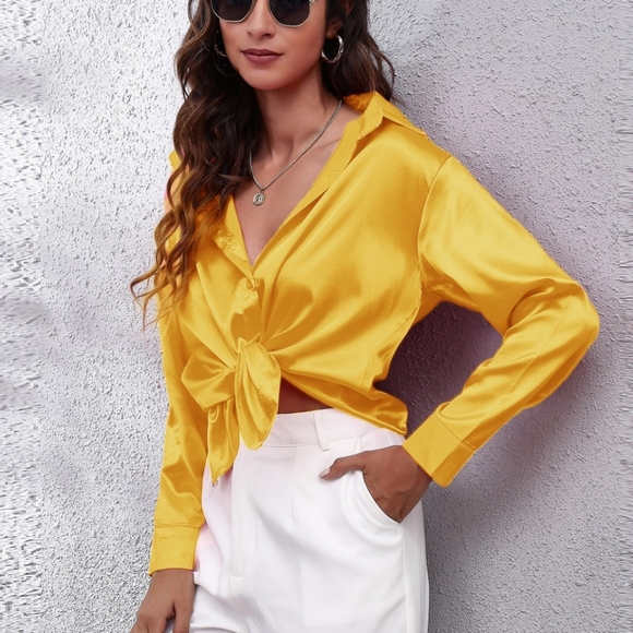 Gold Collared Neck Buttoned Long Sleeve Shirt - Picture 4 of 5